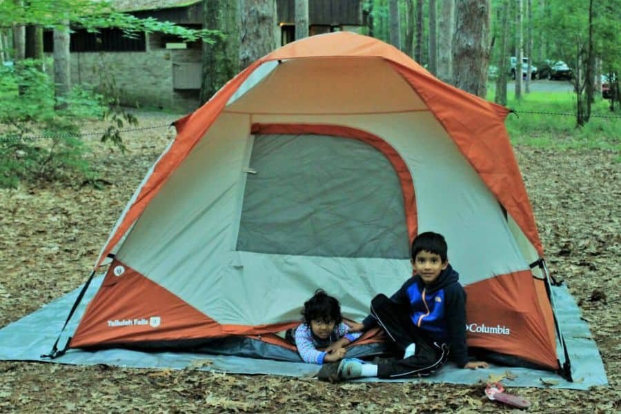 tent camping at watkins glen state park with kids