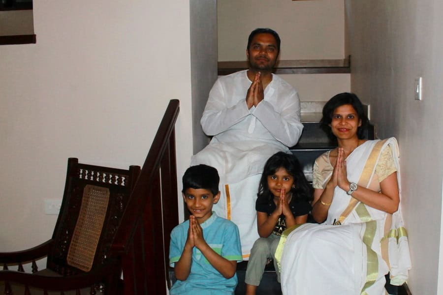Dressed up in traditional Kerala saree and dhoti