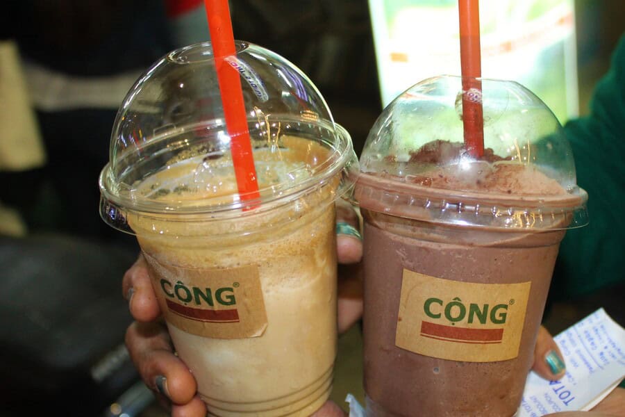 Coconut coffee and chocolate drink at Cong Ca phe