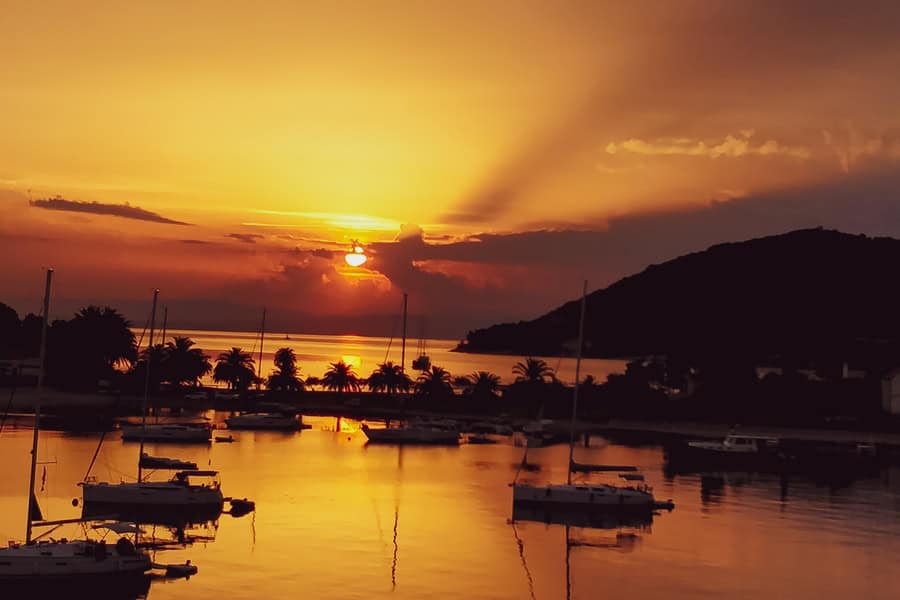 beautiful sunrise at port of vis isalnd in croatia