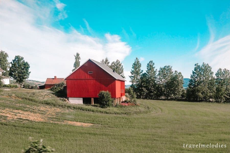 beautiful red cabin on the way from oslo to bergen by bergen railway europe train travel