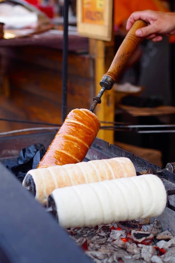 traditional chimney cake in the making budapest hungary