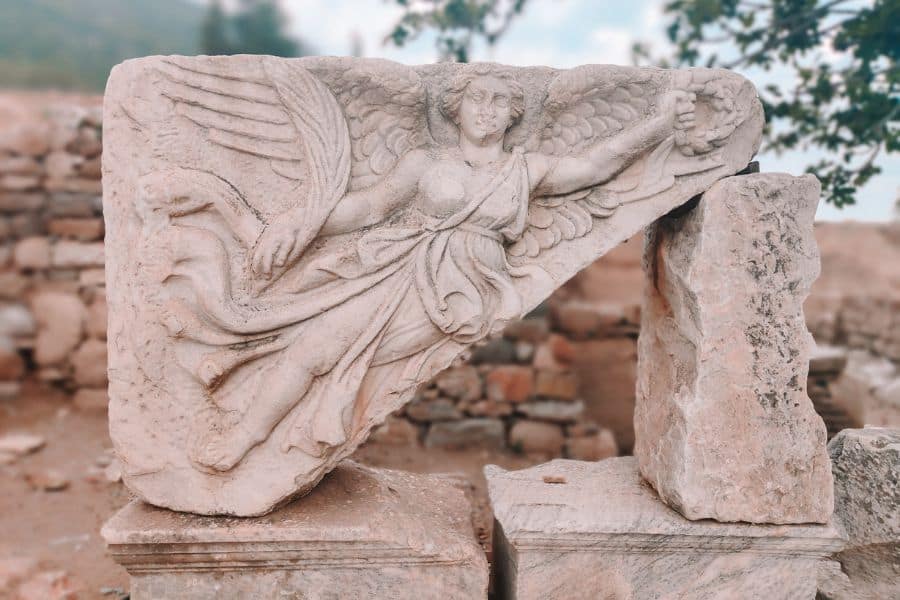 A relief of winged nike sculpture ephesus archeological site