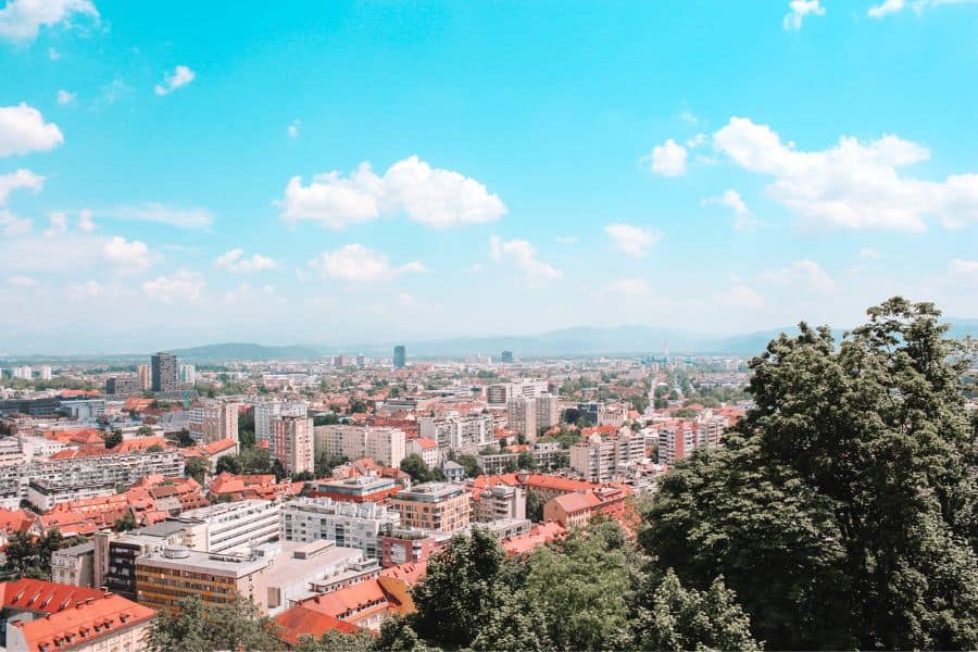 panoramic view over ljubljana from the castle tower
