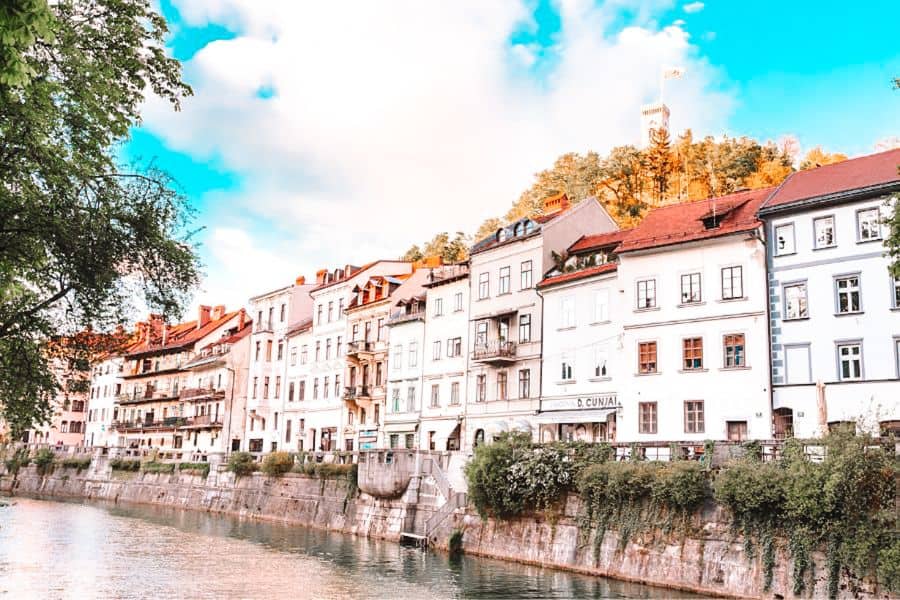 row of medieval colorful houses along the ljubljanica river in ljubljana slovenia