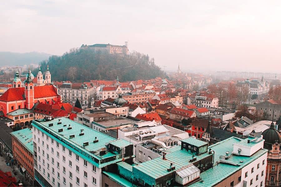 view of the city from neboticnik skyscraper in ljubljana