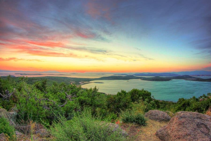 ayvalik islands nature park view at sunset from the seytan sofrasi devils table
