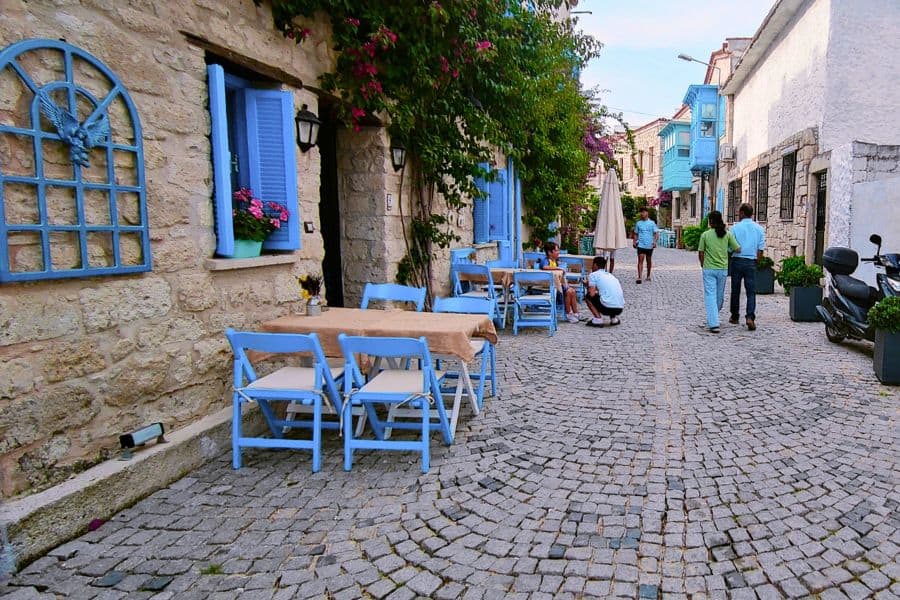 charming cobbled streets of alacati in cesme izmir turkey