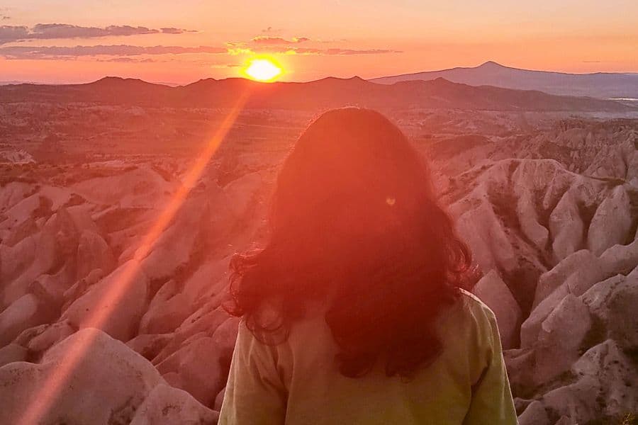 mini-me enjoying sunset at red valley in cappadocia