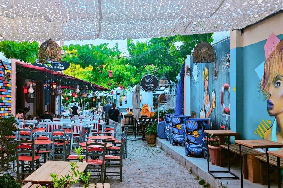 vibrant cobbled streets of cunda island ayvalik turkey