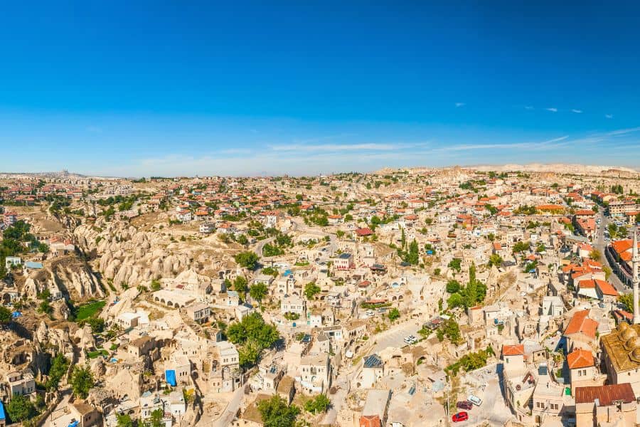 view from ortahisar town from ortahisar castle cappadocia