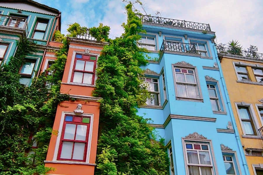 a row of historic colorful houses of fener & balata istanbul