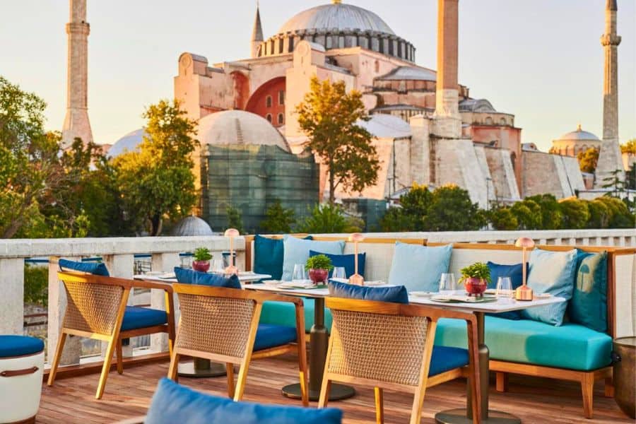 four seasons hotel istanbul at sultanahmet stunning views of the old city hagia sophia sureyya teras lounge