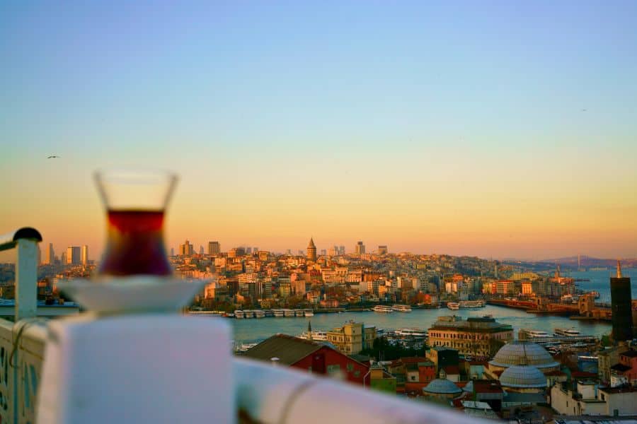 turkish tea with a view of bosphorus istanbul