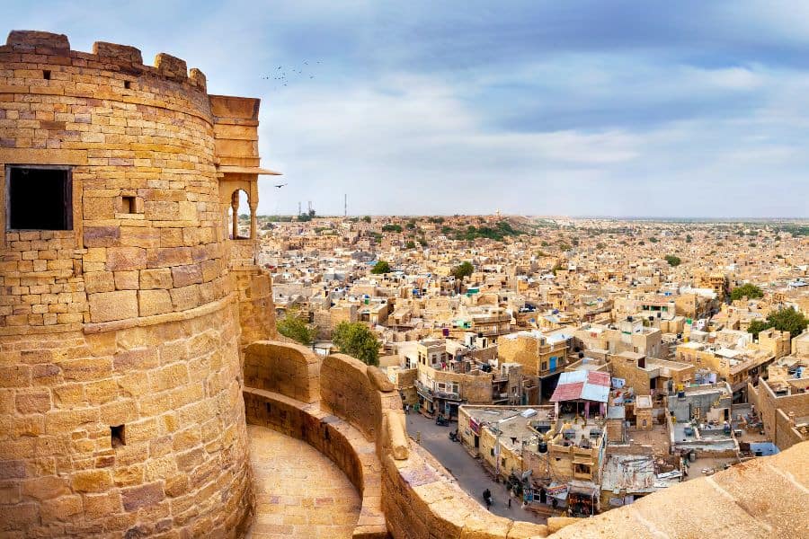 view of the golden city jaisalmer from the fort