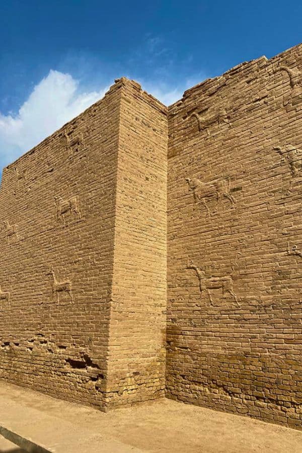 walls with one of the babylonian gods marduk the ruins of babylon iraq