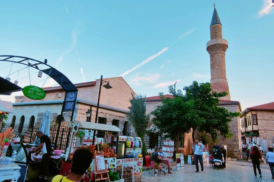 minaret yivli minare mosque seen from the old town antalya