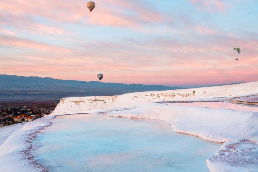paragliding hot air balloon over pamukkale turkey turkiye