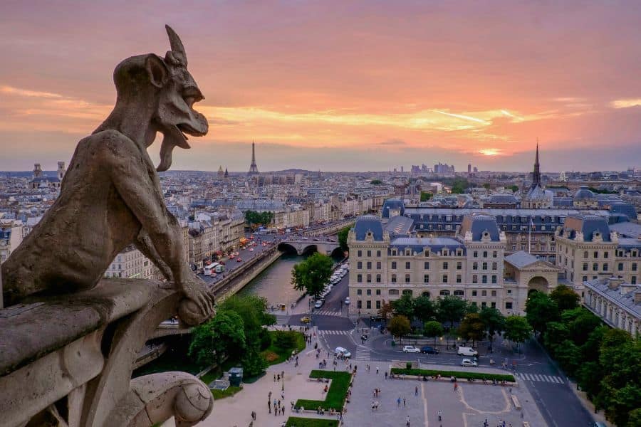 notre dame gargoyle aerial view paris france most visited countries in the world