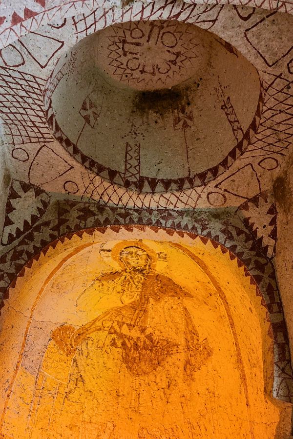 red ochre motifs christ pantocrator chapel of saint barbara goreme open air museum
