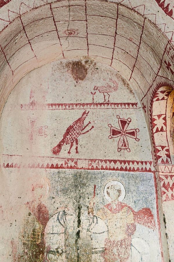 saint george and saint theodore on white harnessed horses chapel of saint barbara goreme museum