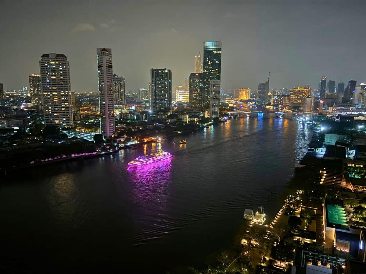 panoramic view of the city and chao phraya river from our room at chatrium riverside in bangkok thailand