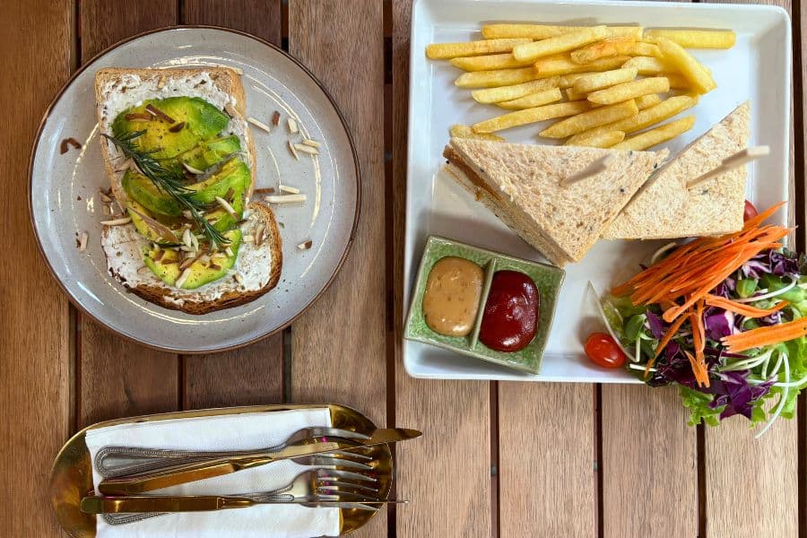 avocado cream cheese open sandwich and club sandwich at baan buri cafe & restaurant in chiang mai thailand