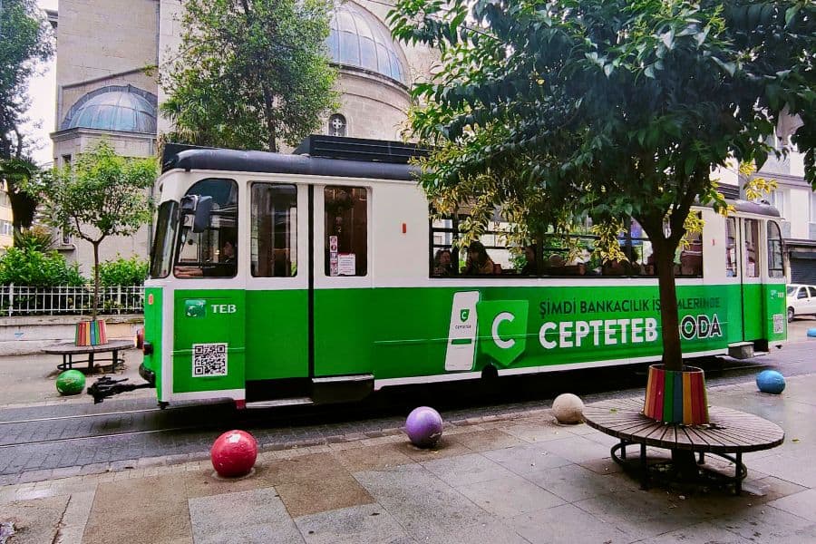 kadikoy moda tram at bahariya street in istanbul