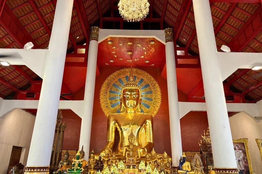 interior of the temple of lion buddha aka wat phra singh woramahawihan chiang mai featuring the huge golden buddha statue