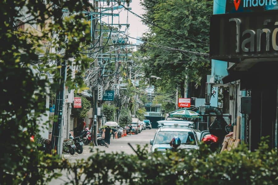 leafy streets of the neighborhood of phra khanong in bangkok