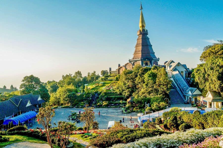 pagoda surrounded bu lush greens at doi inthanon national park chiang mai thailand