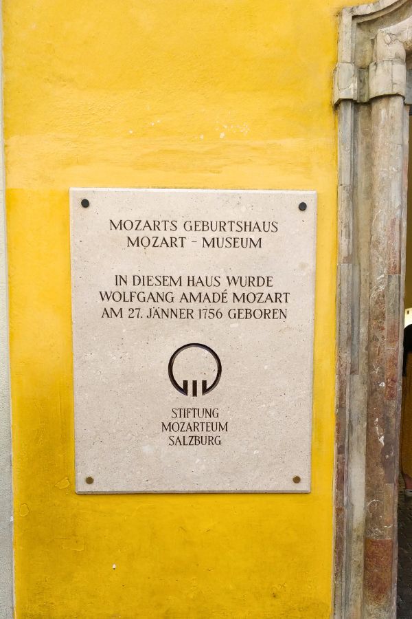 a nameplate outside mozarts geburtshaus aka hagenauer haus in salzburg