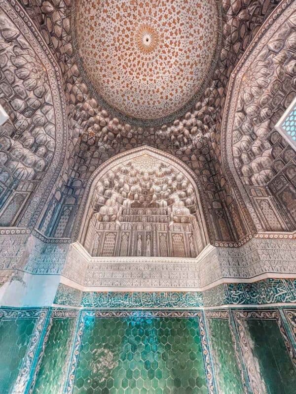 muqarnas dome interior with honeycomb vaulting inside tuman oko complex at shah i zinda samarkand