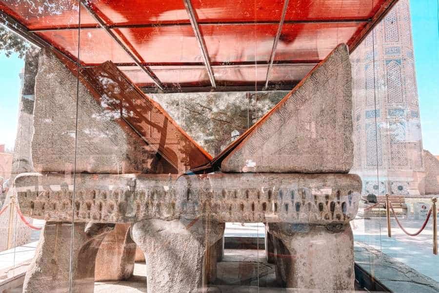giant stone quran stand at bibi khanym mosque samarkand