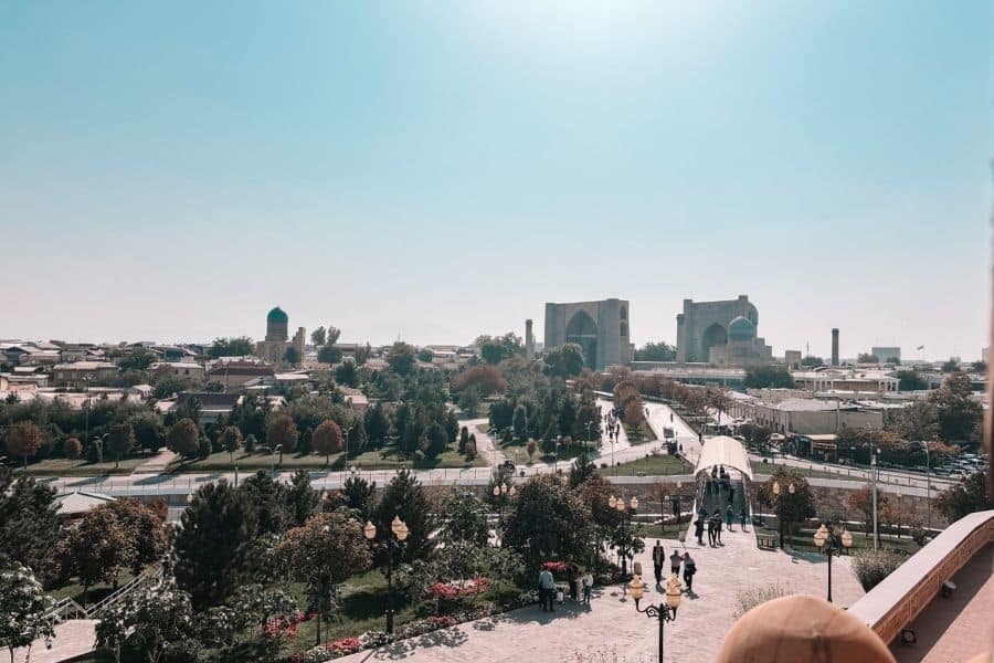 hazrat khizr mosque viewpoint overlooking samarkand and the registan complex