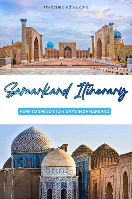 samarkand’s registan square and shah i zinda domes captured in soft daylight with blue-tiled architecture and historic brickwork