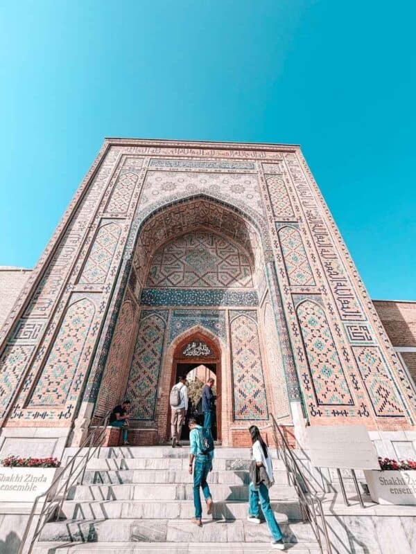 main entrance iwan of shakhi zinda ensemble in samarkand