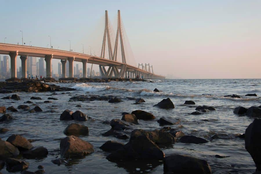 bandra worli sea link over the arabian sea in mumbai at sunset