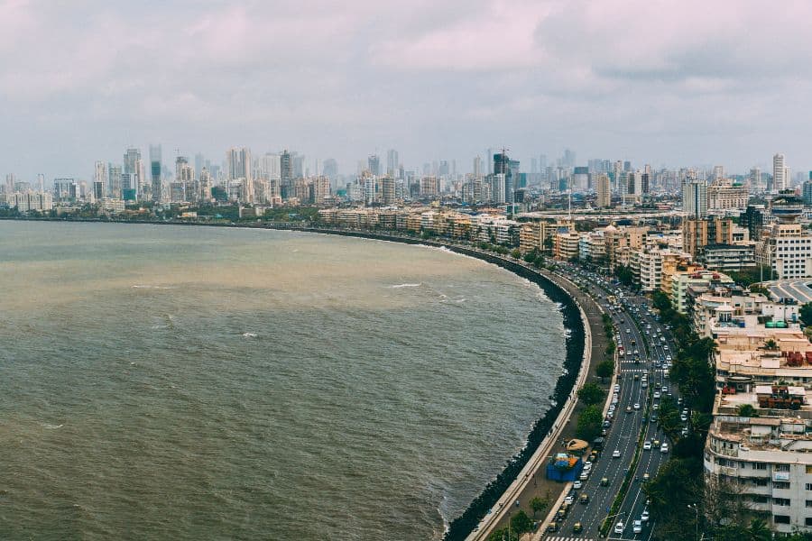 mumbai skyline and marine drive coastline along the arabian sea