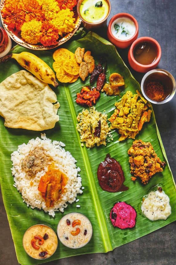 south indian banana leaf thali traditional meal