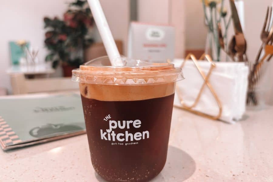 An iced coffee at The Pure Kitchen, a healthy cafe in Bandra, Mumbai
